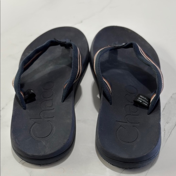 Chaco Navy Flip Flops with Striped Straps - Picture 3 of 5